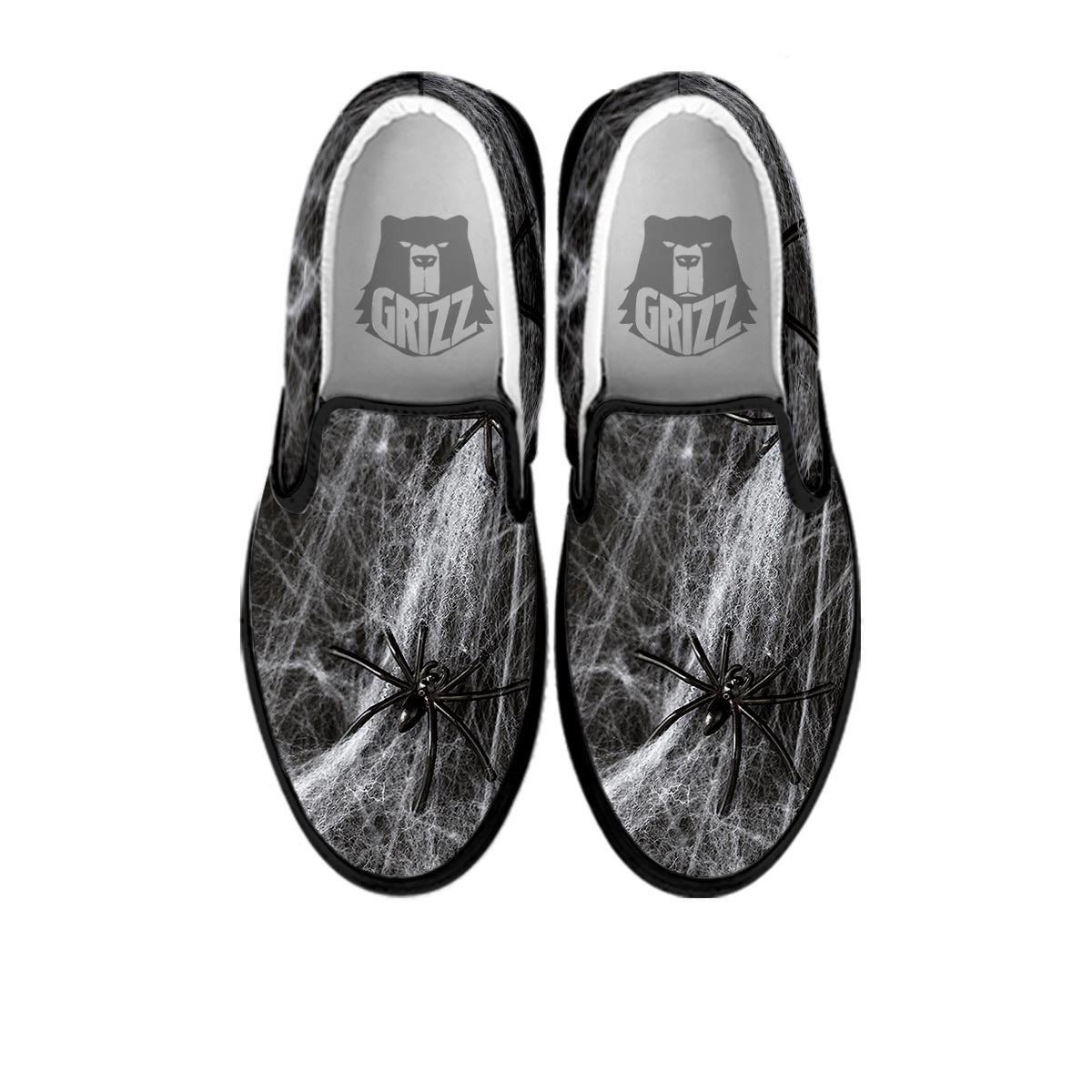 Cobweb And Toy Spiders Print Black Slip On Shoes-grizzshop