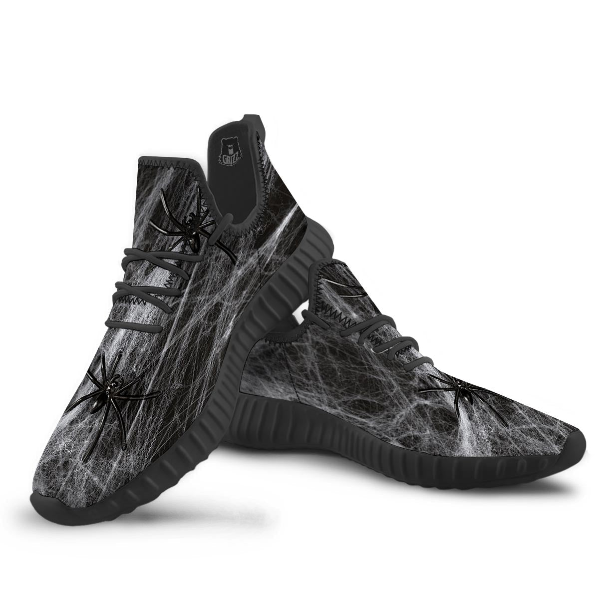 Cobweb And Toy Spiders Print Black Walking Shoes-grizzshop