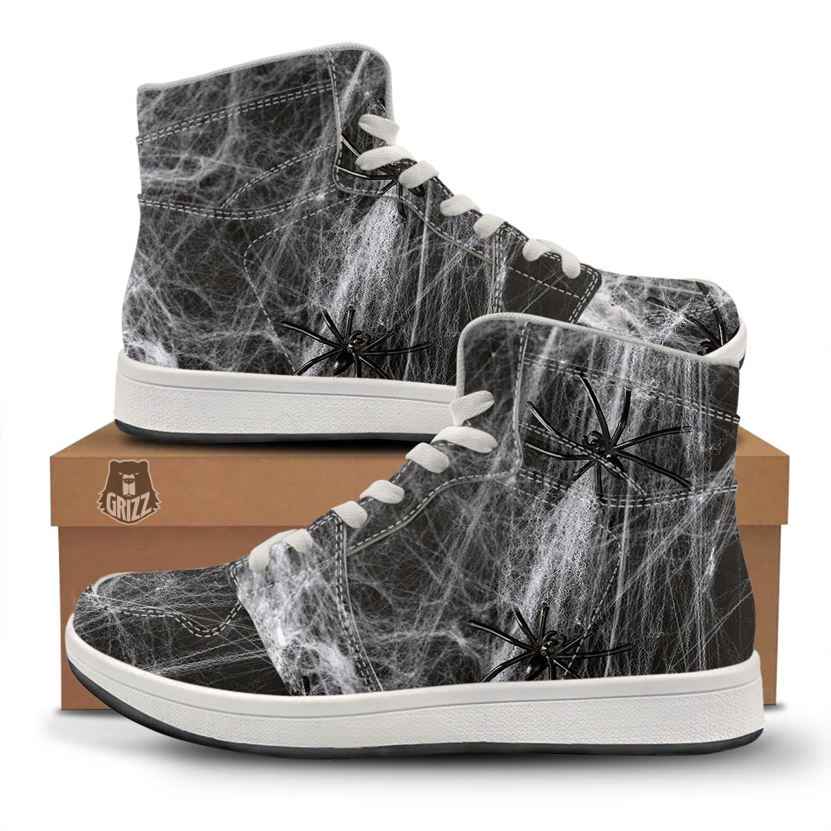Cobweb And Toy Spiders Print High Top Sneakers-grizzshop