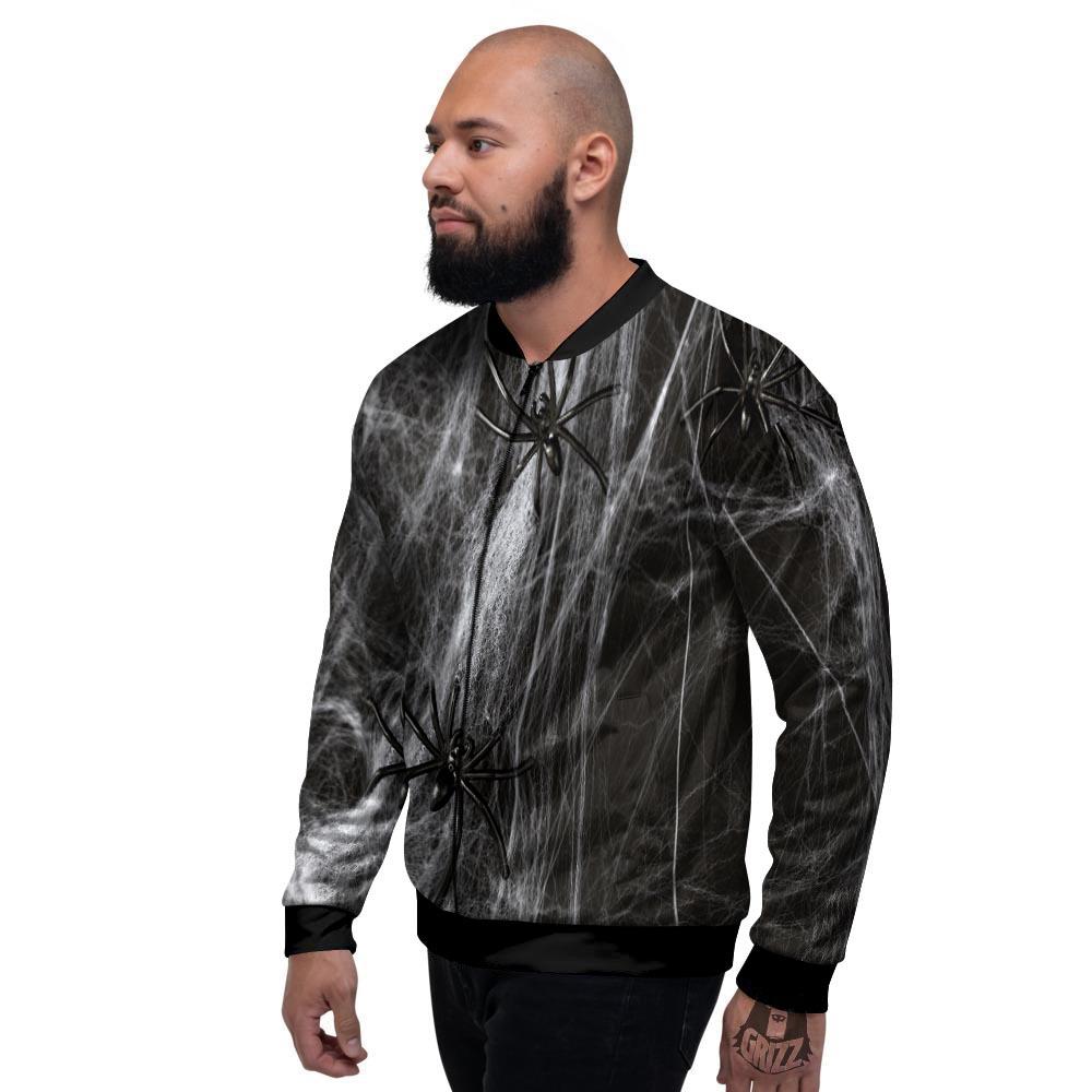 Cobweb And Toy Spiders Print Men's Bomber Jacket-grizzshop