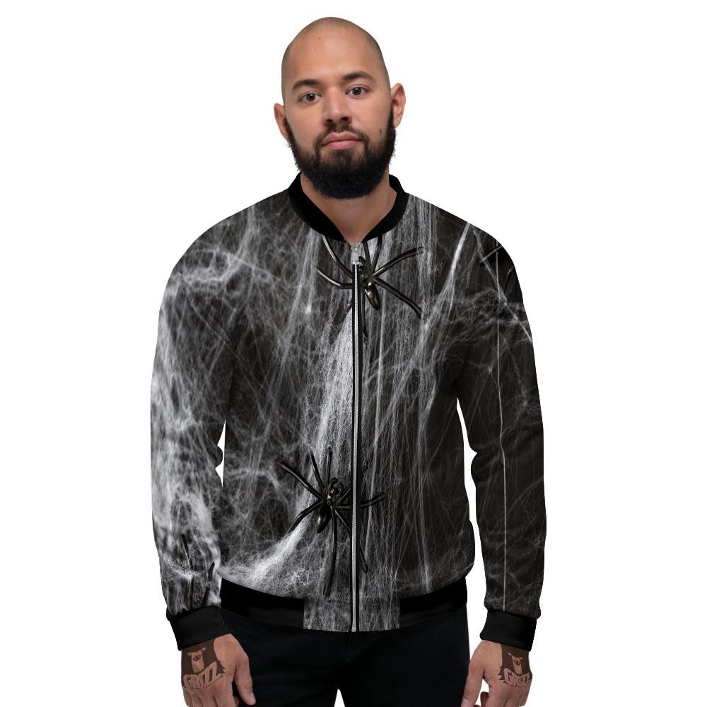 Cobweb And Toy Spiders Print Men's Bomber Jacket-grizzshop
