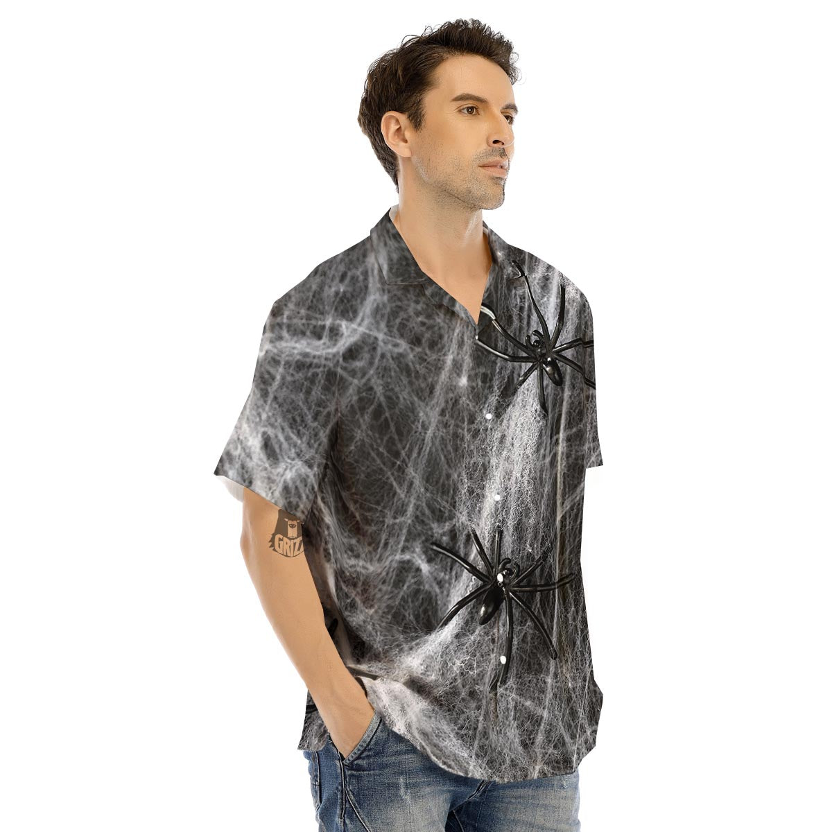 Cobweb And Toy Spiders Print Men's Hawaiian Shirt-grizzshop