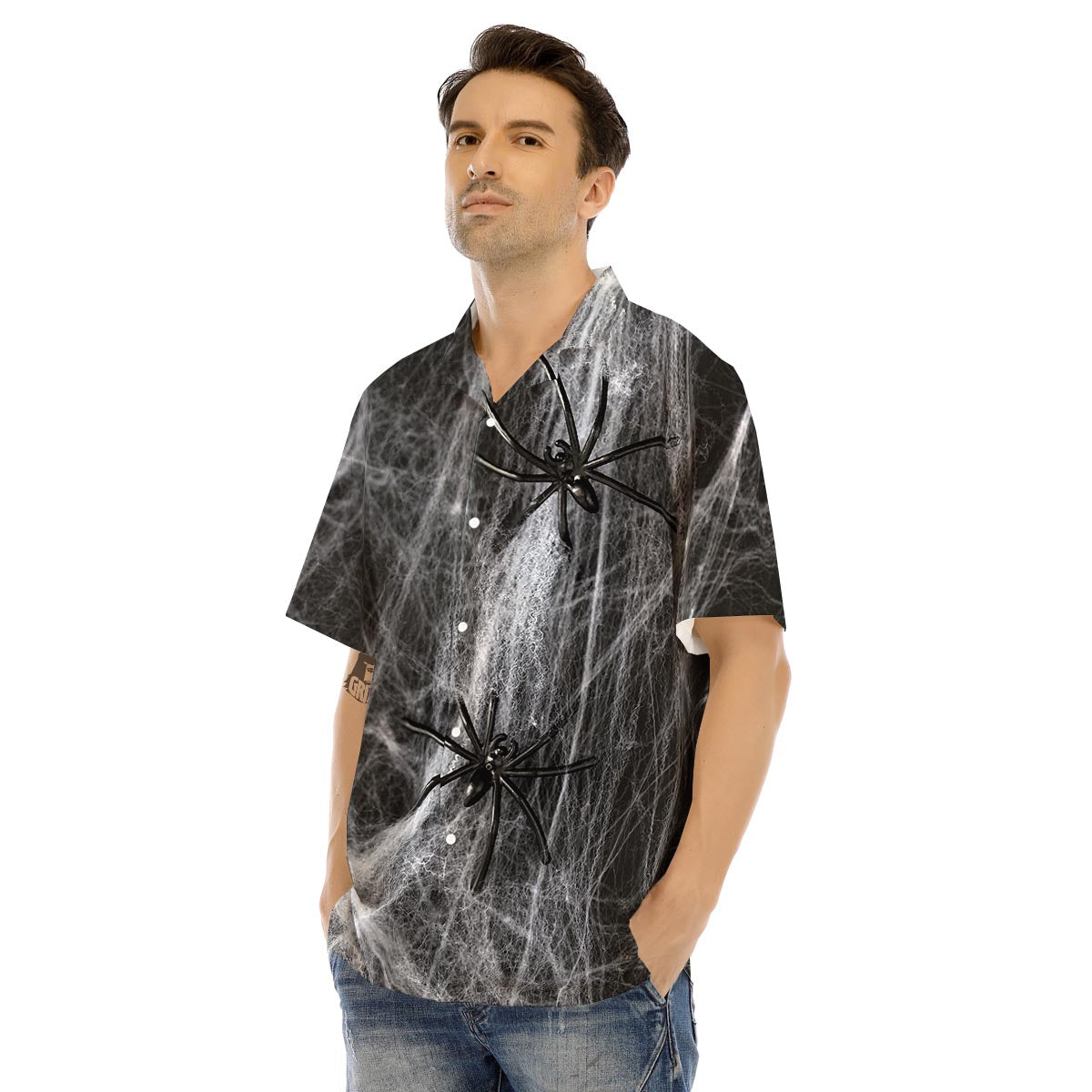 Cobweb And Toy Spiders Print Men's Hawaiian Shirt-grizzshop