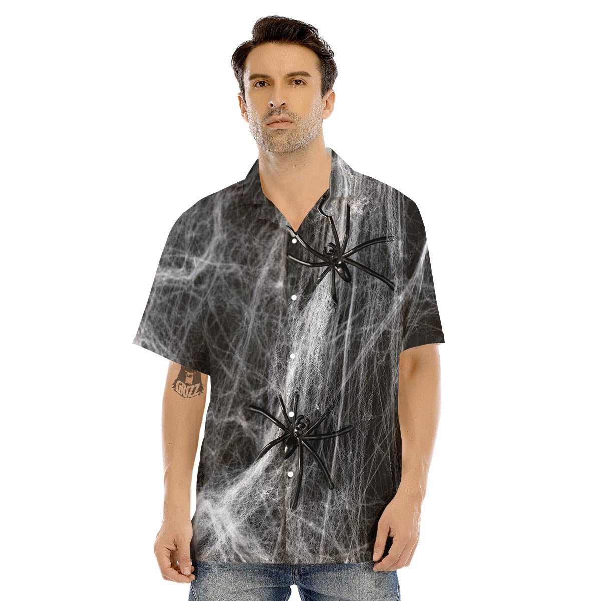Cobweb And Toy Spiders Print Men's Hawaiian Shirt-grizzshop