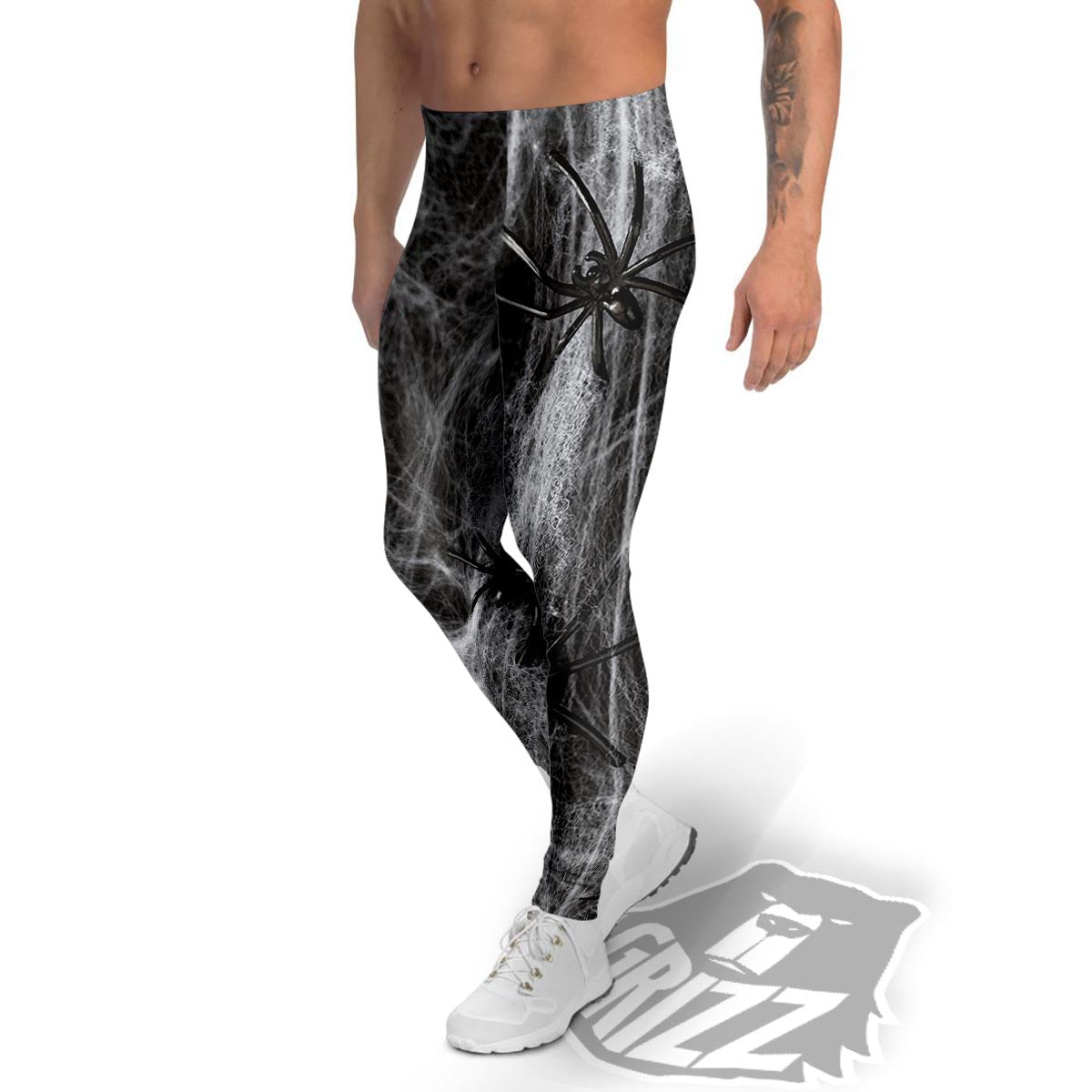 Cobweb And Toy Spiders Print Men's Leggings-grizzshop
