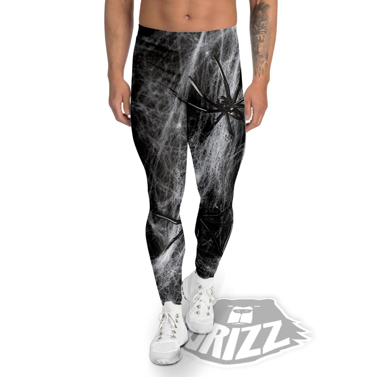 Cobweb And Toy Spiders Print Men's Leggings-grizzshop