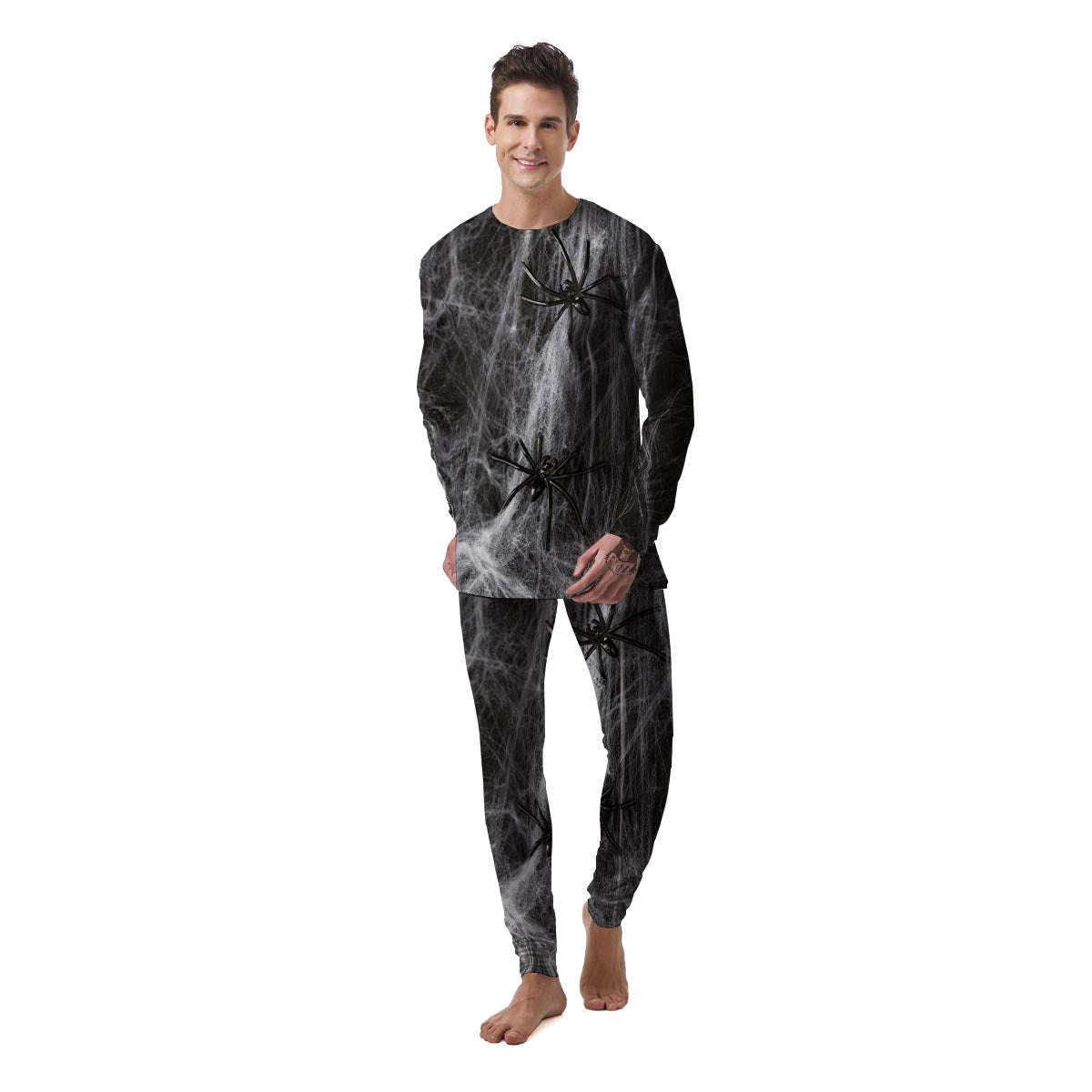 Cobweb And Toy Spiders Print Men's Pajamas-grizzshop