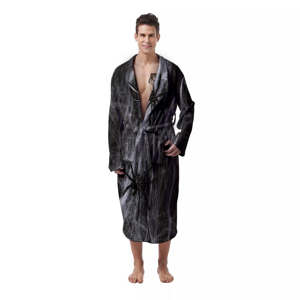 Cobweb And Toy Spiders Print Men's Robe-grizzshop