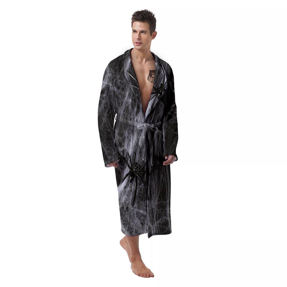 Cobweb And Toy Spiders Print Men's Robe-grizzshop