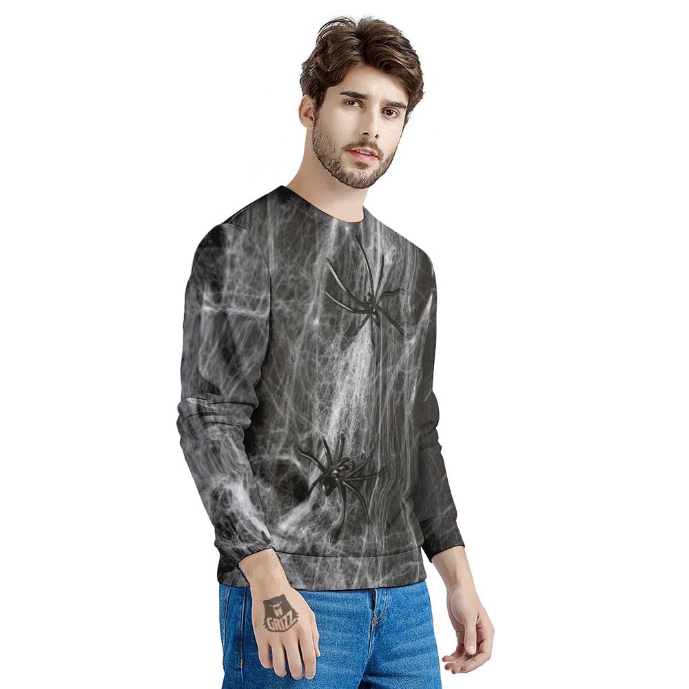 Cobweb And Toy Spiders Print Men's Sweatshirt-grizzshop