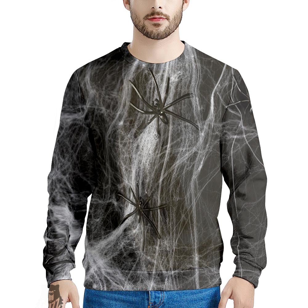 Cobweb And Toy Spiders Print Men's Sweatshirt-grizzshop