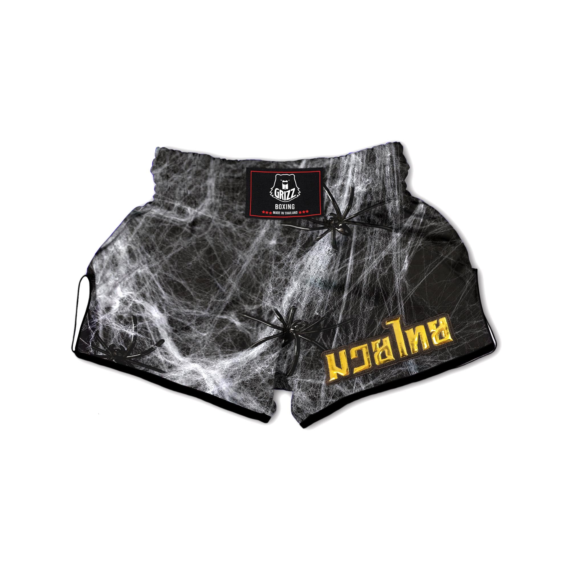 Cobweb And Toy Spiders Print Muay Thai Boxing Shorts-grizzshop