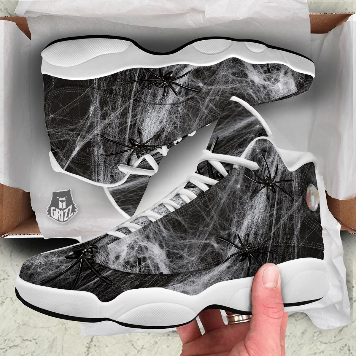 Cobweb And Toy Spiders Print White Basketball Shoes-grizzshop