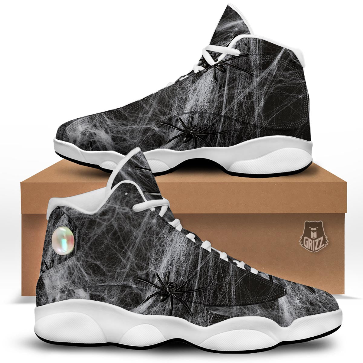Cobweb And Toy Spiders Print White Basketball Shoes-grizzshop
