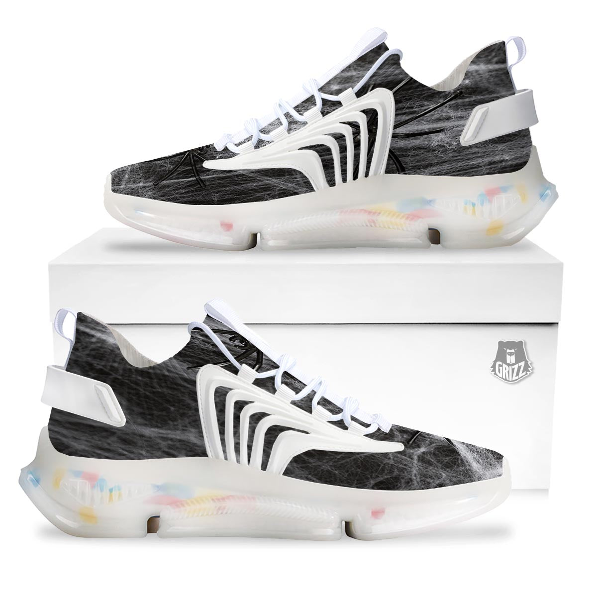 Cobweb And Toy Spiders Print White Gym Shoes-grizzshop
