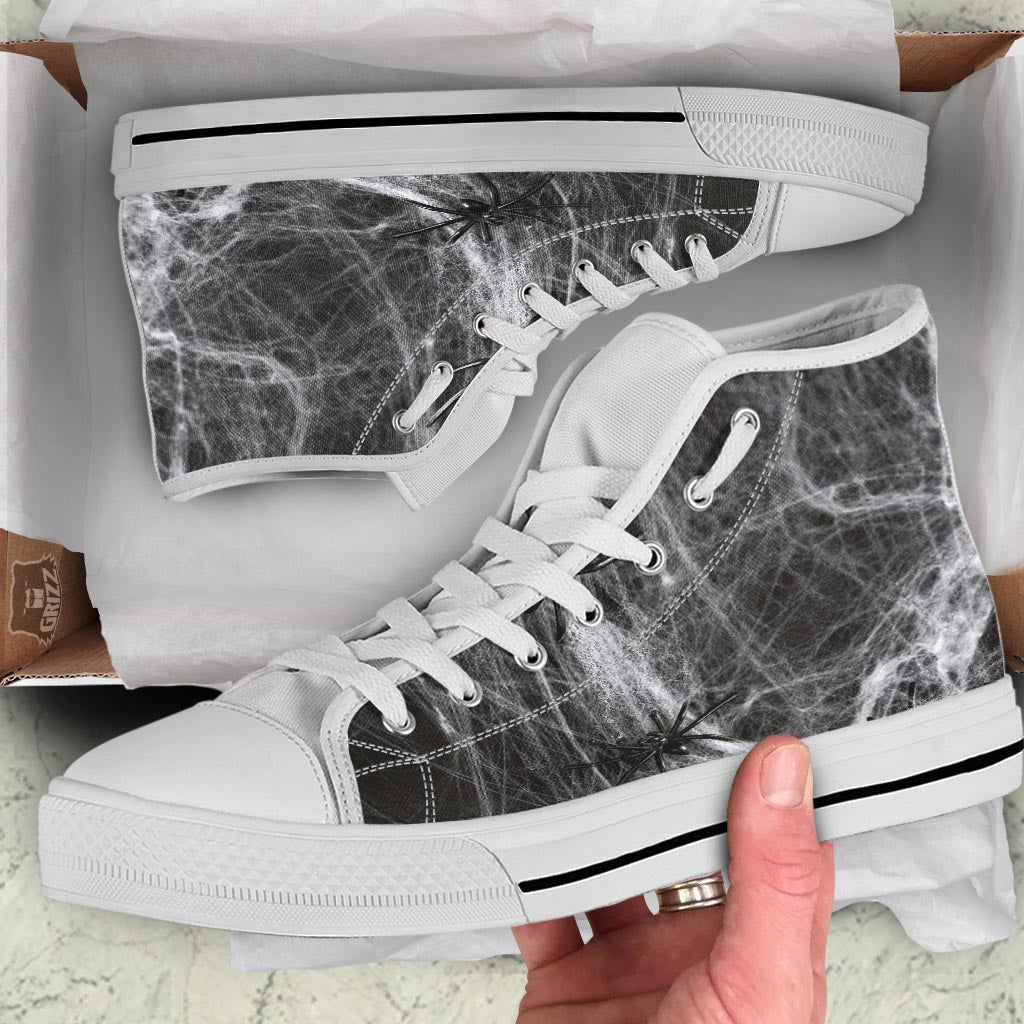 Cobweb And Toy Spiders Print White High Top Shoes-grizzshop