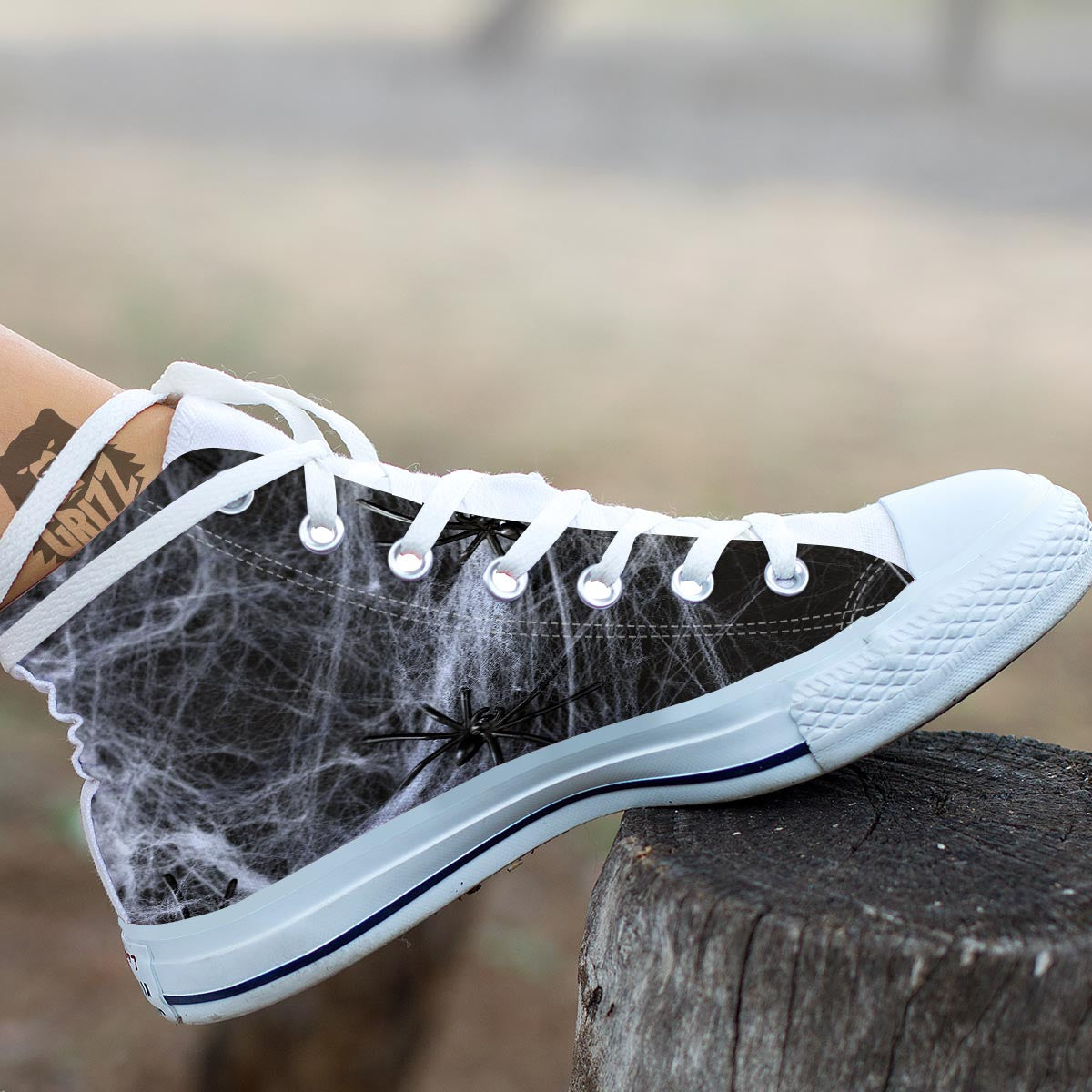 Cobweb And Toy Spiders Print White High Top Shoes-grizzshop