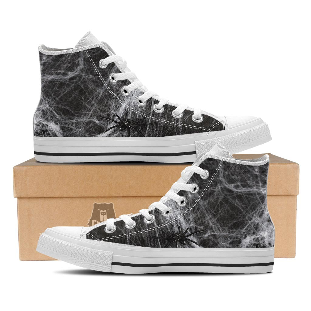 Cobweb And Toy Spiders Print White High Top Shoes-grizzshop