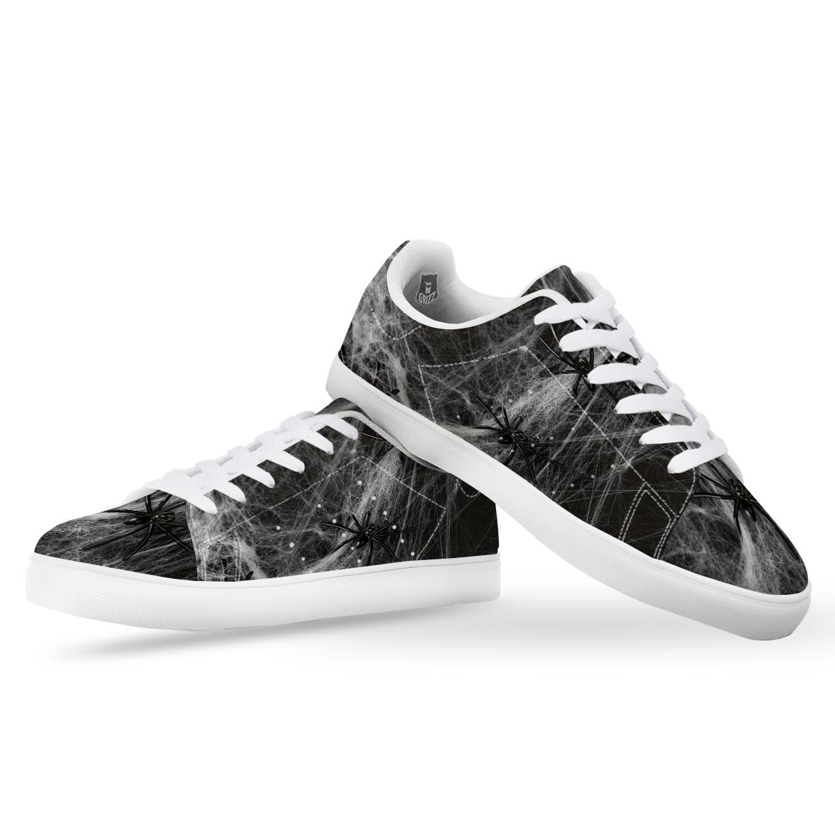 Cobweb And Toy Spiders Print White Low Top Sneakers-grizzshop