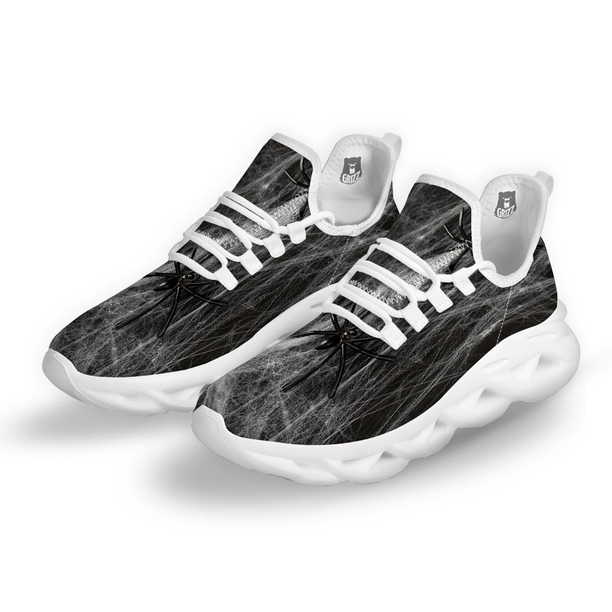 Cobweb And Toy Spiders Print White Running Shoes-grizzshop