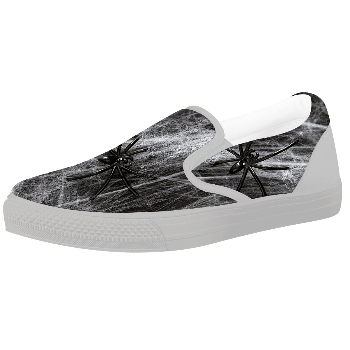 Cobweb And Toy Spiders Print White Slip On Shoes-grizzshop