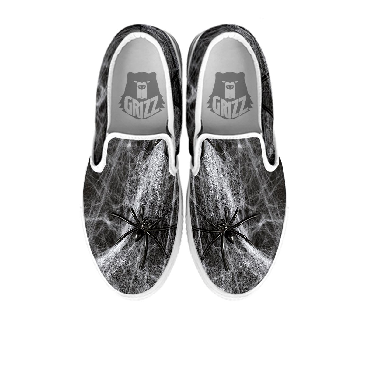 Cobweb And Toy Spiders Print White Slip On Shoes-grizzshop