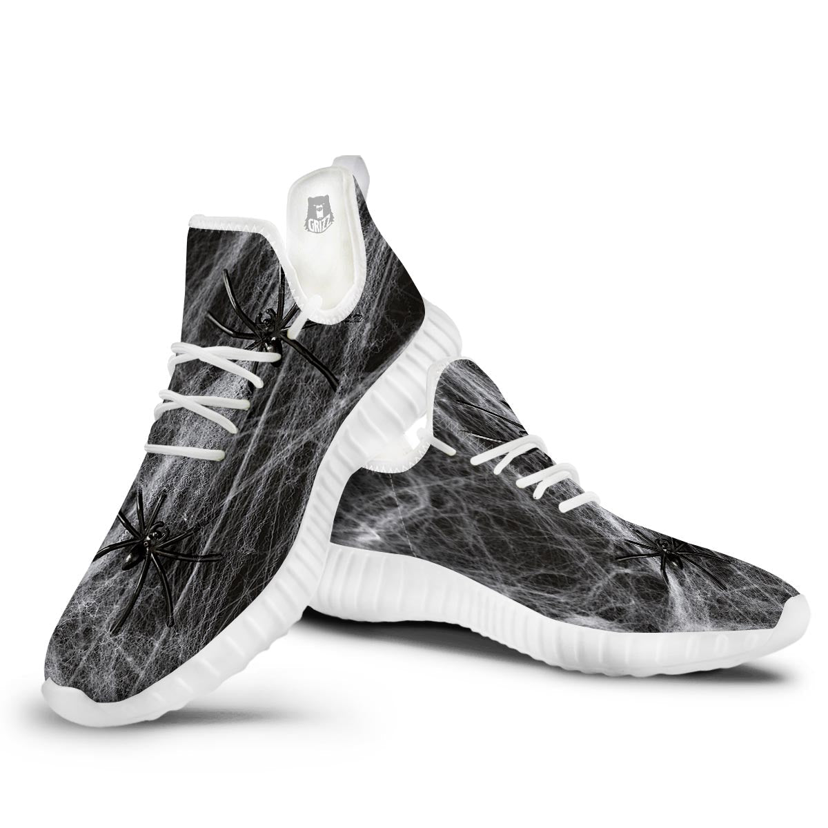Cobweb And Toy Spiders Print White Walking Shoes-grizzshop