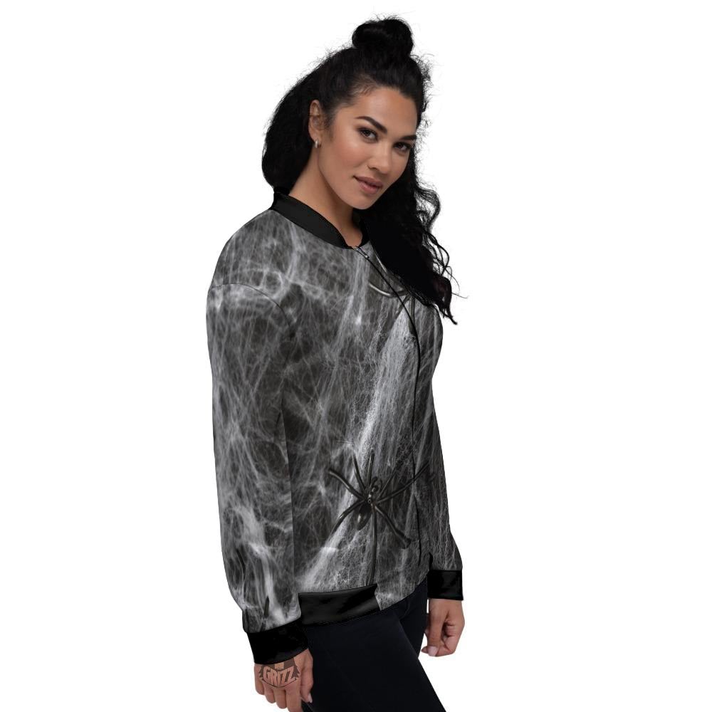 Cobweb And Toy Spiders Print Women's Bomber Jacket-grizzshop