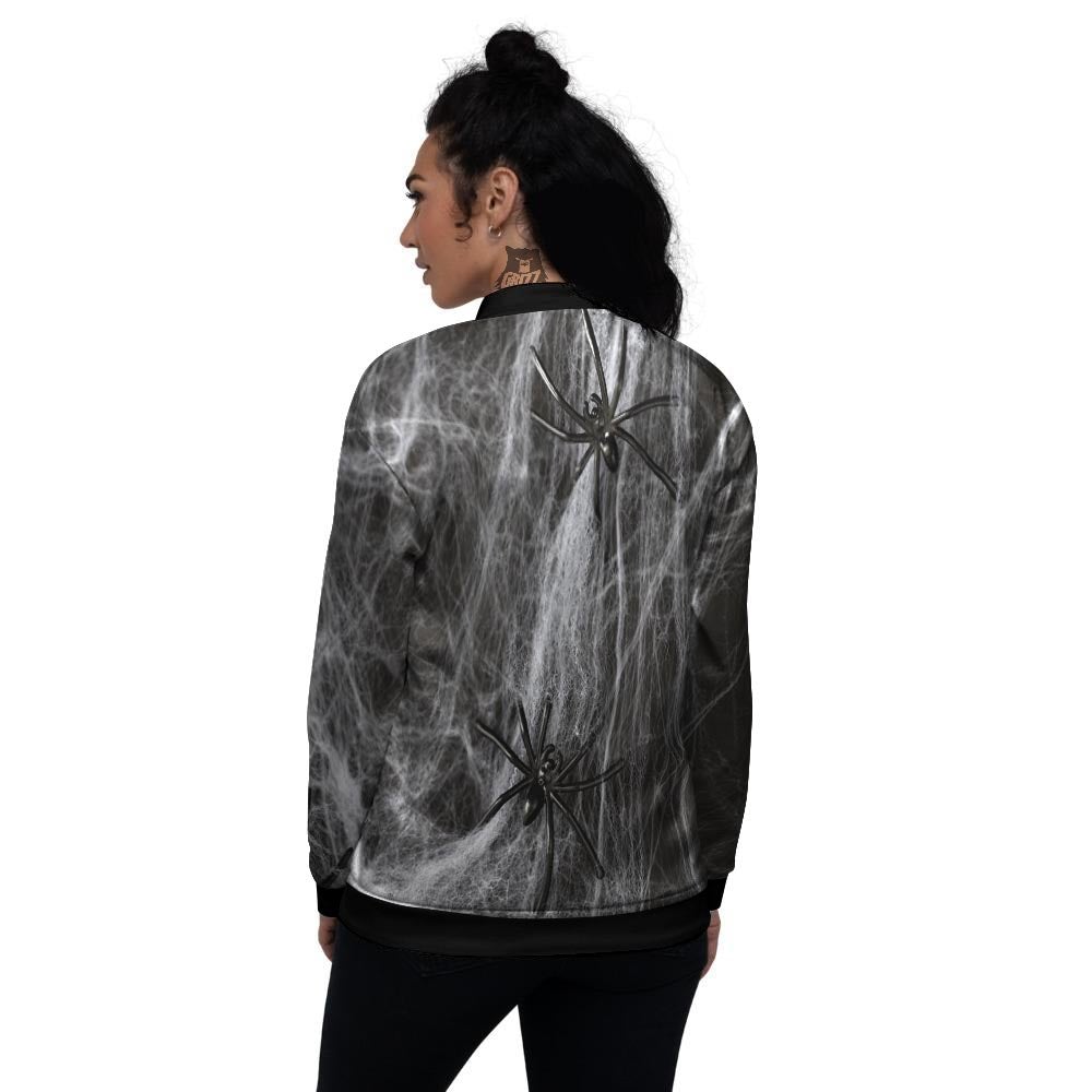 Cobweb And Toy Spiders Print Women's Bomber Jacket-grizzshop