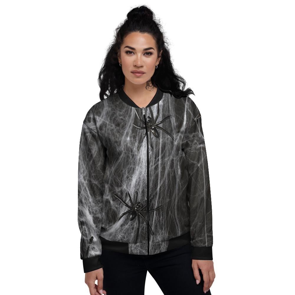 Cobweb And Toy Spiders Print Women's Bomber Jacket-grizzshop