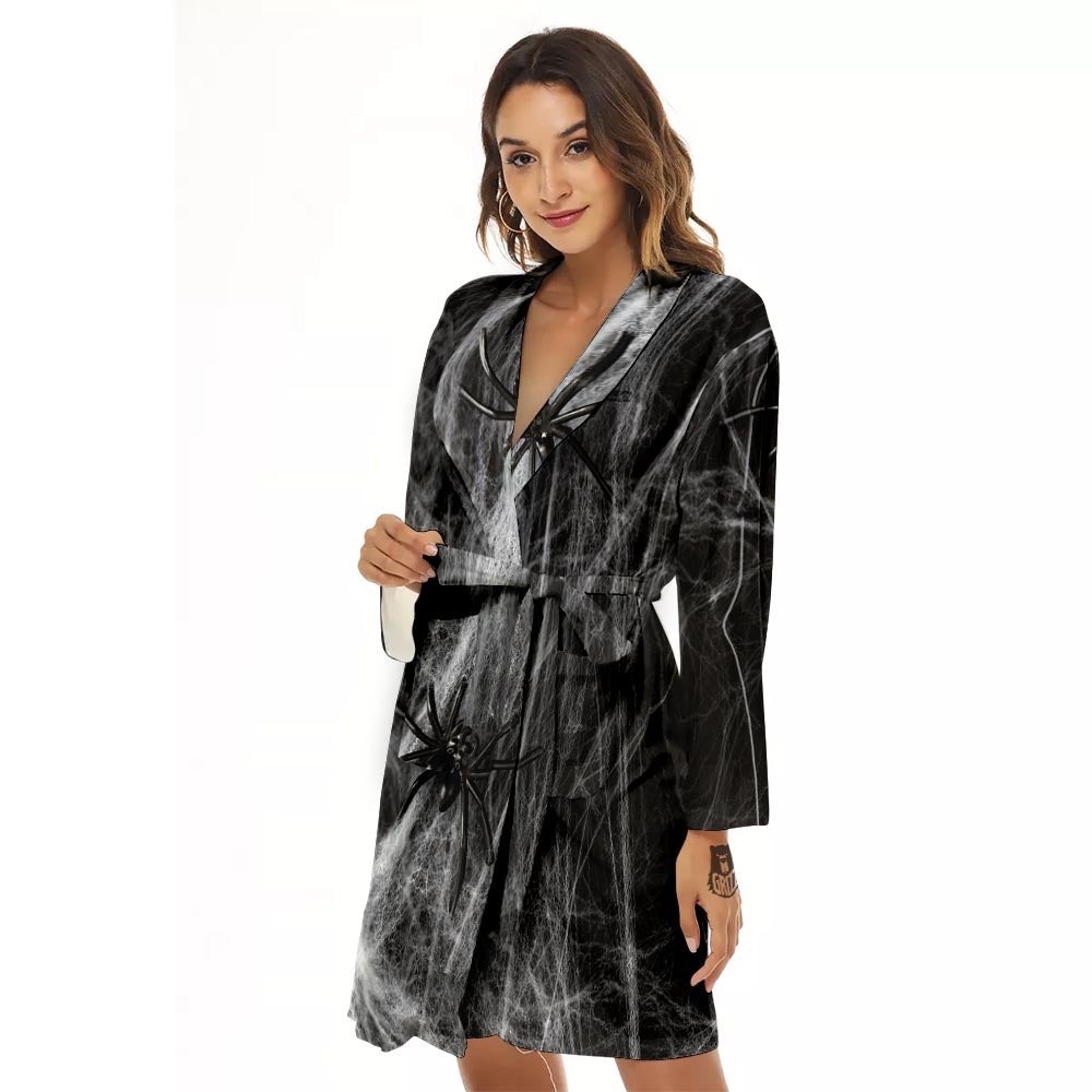 Cobweb And Toy Spiders Print Women's Robe-grizzshop