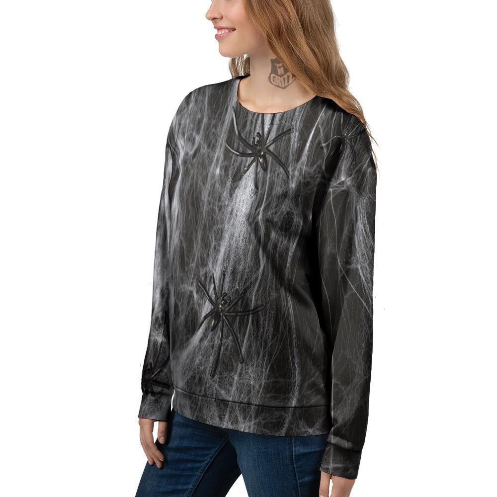 Cobweb And Toy Spiders Print Women's Sweatshirt-grizzshop