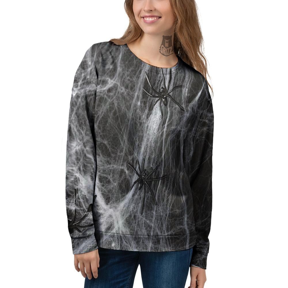 Cobweb And Toy Spiders Print Women's Sweatshirt-grizzshop