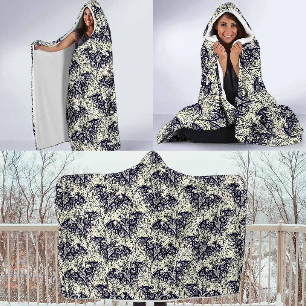 Cobweb Halloween Bat Pattern Print Hooded Blanket-grizzshop