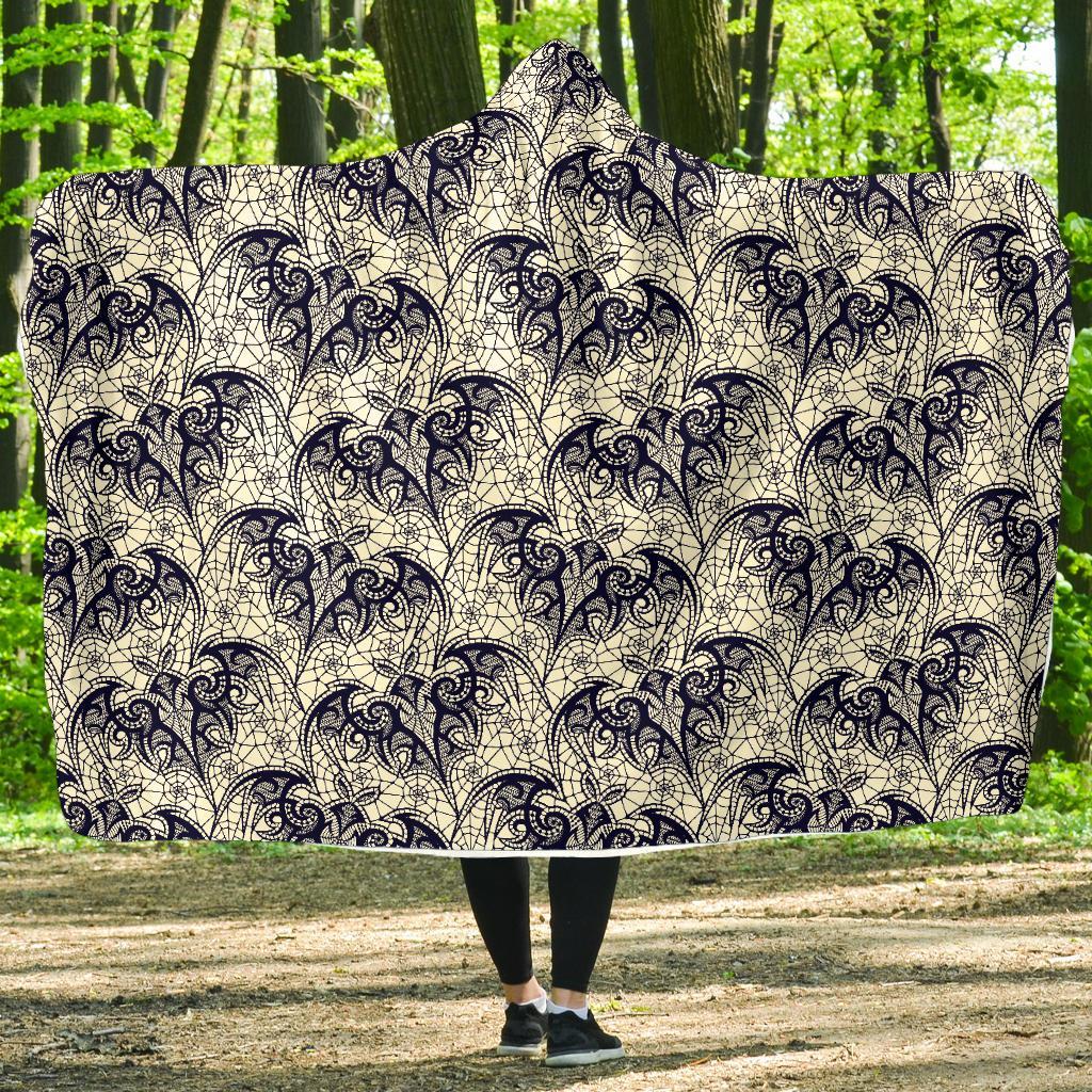 Cobweb Halloween Bat Pattern Print Hooded Blanket-grizzshop