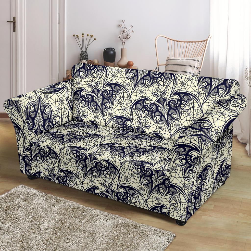 Cobweb Halloween Bat Pattern Print Loveseat Cover-grizzshop