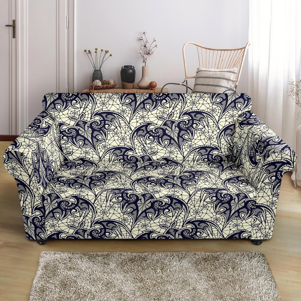 Cobweb Halloween Bat Pattern Print Loveseat Cover-grizzshop