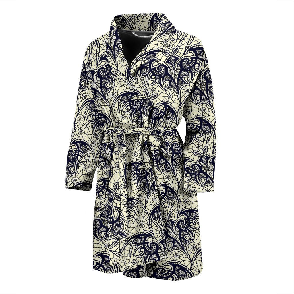 Cobweb Halloween Bat Pattern Print Men Long Robe-grizzshop