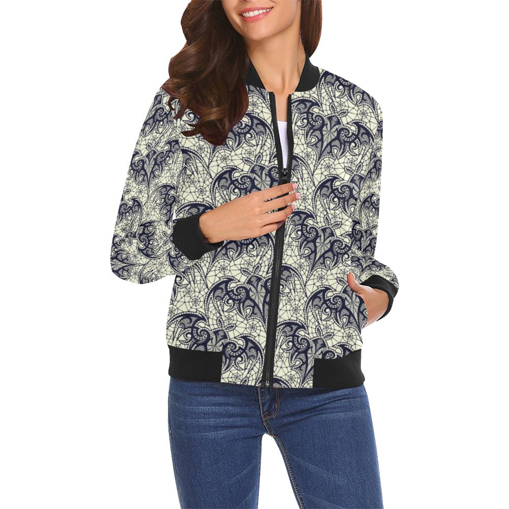 Cobweb Halloween Bat Pattern Print Women Casual Bomber Jacket-grizzshop