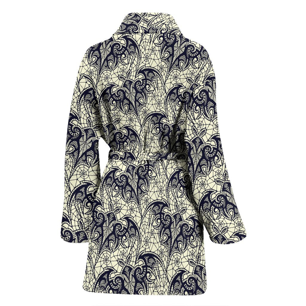 Cobweb Halloween Bat Pattern Print Women Long Robe-grizzshop