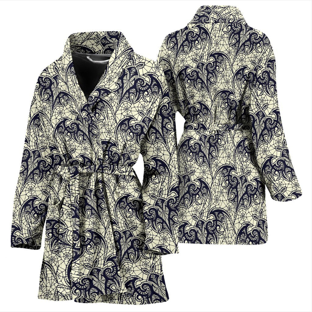 Cobweb Halloween Bat Pattern Print Women Long Robe-grizzshop