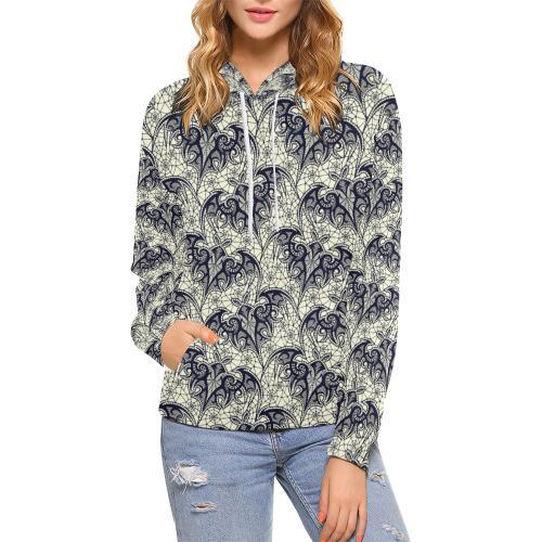 Cobweb Halloween Bat Pattern Print Women Pullover Hoodie-grizzshop