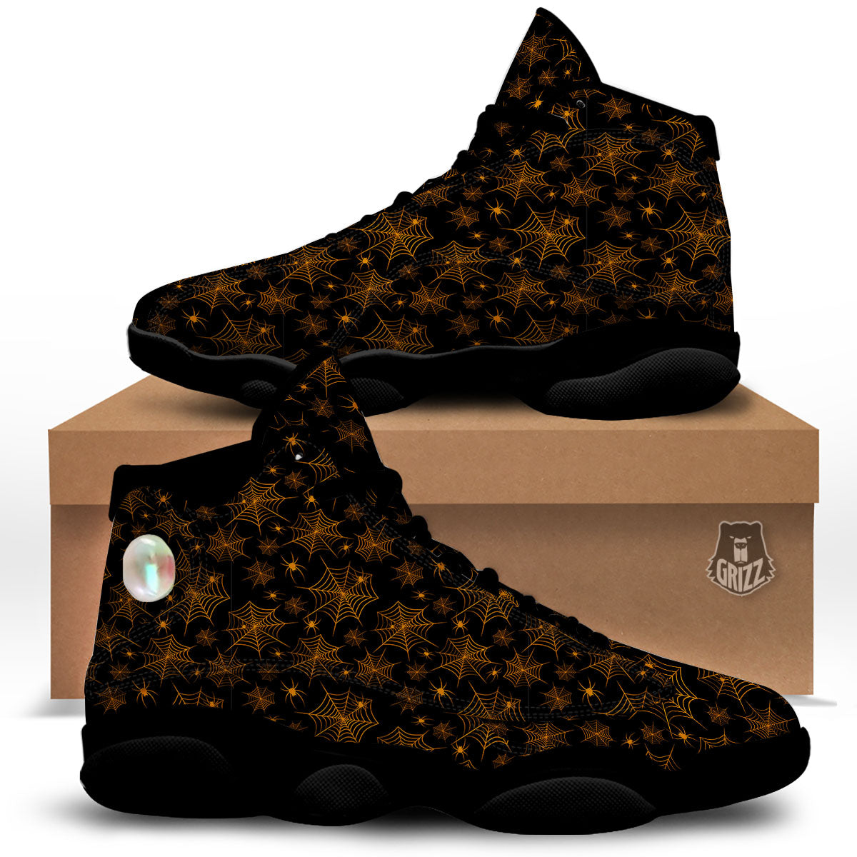 Cobweb Halloween Print Pattern Black Basketball Shoes-grizzshop