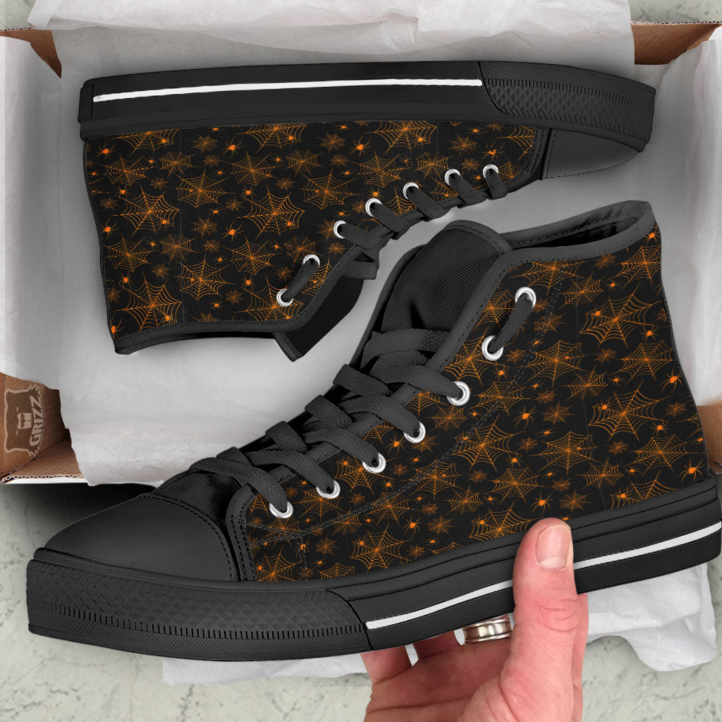 Cobweb Halloween Print Pattern Black High Top Shoes-grizzshop