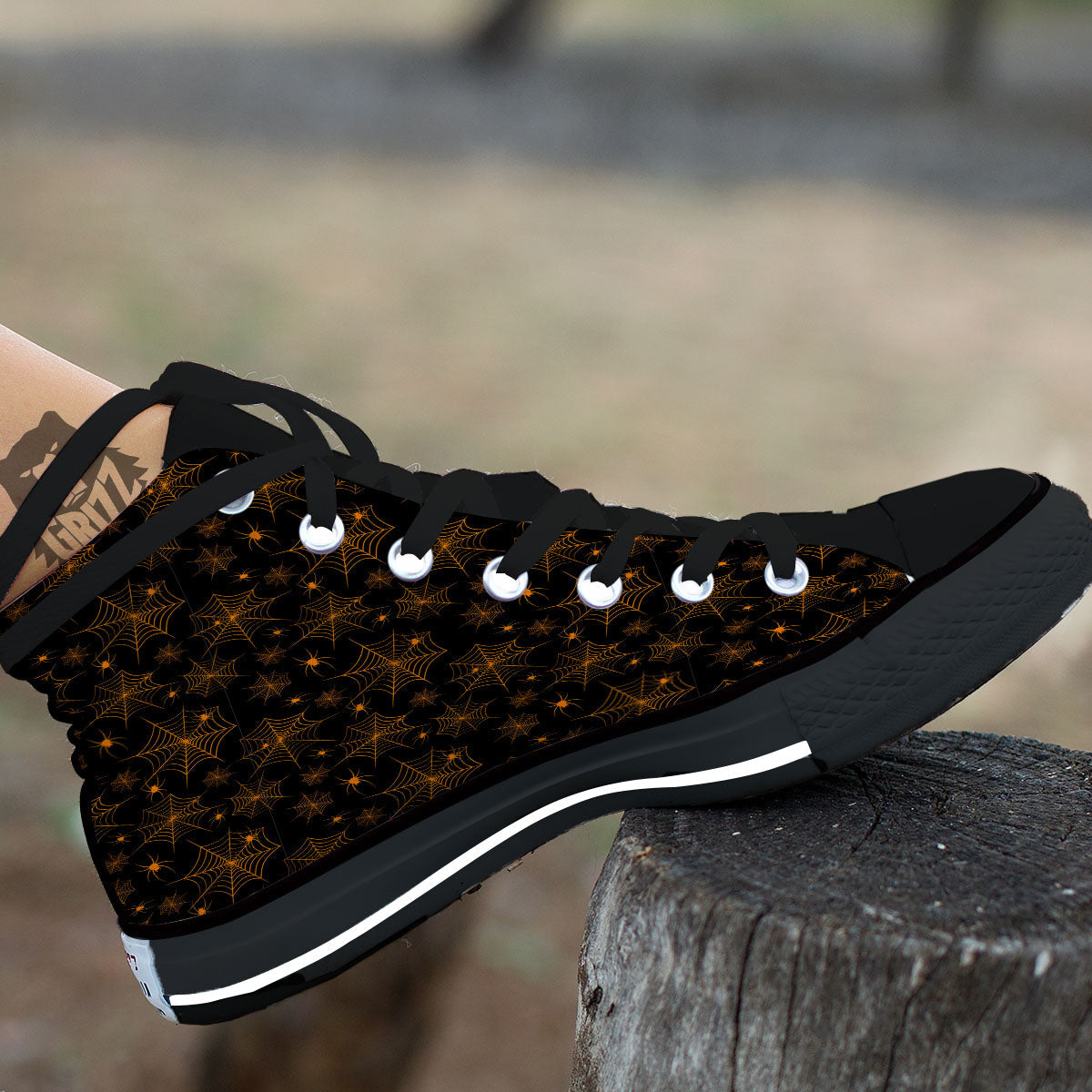 Cobweb Halloween Print Pattern Black High Top Shoes-grizzshop