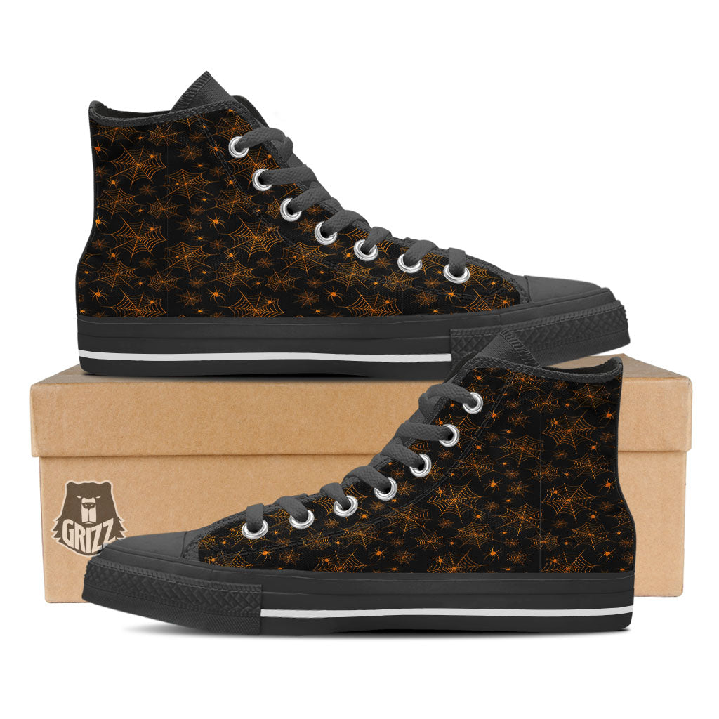Cobweb Halloween Print Pattern Black High Top Shoes-grizzshop