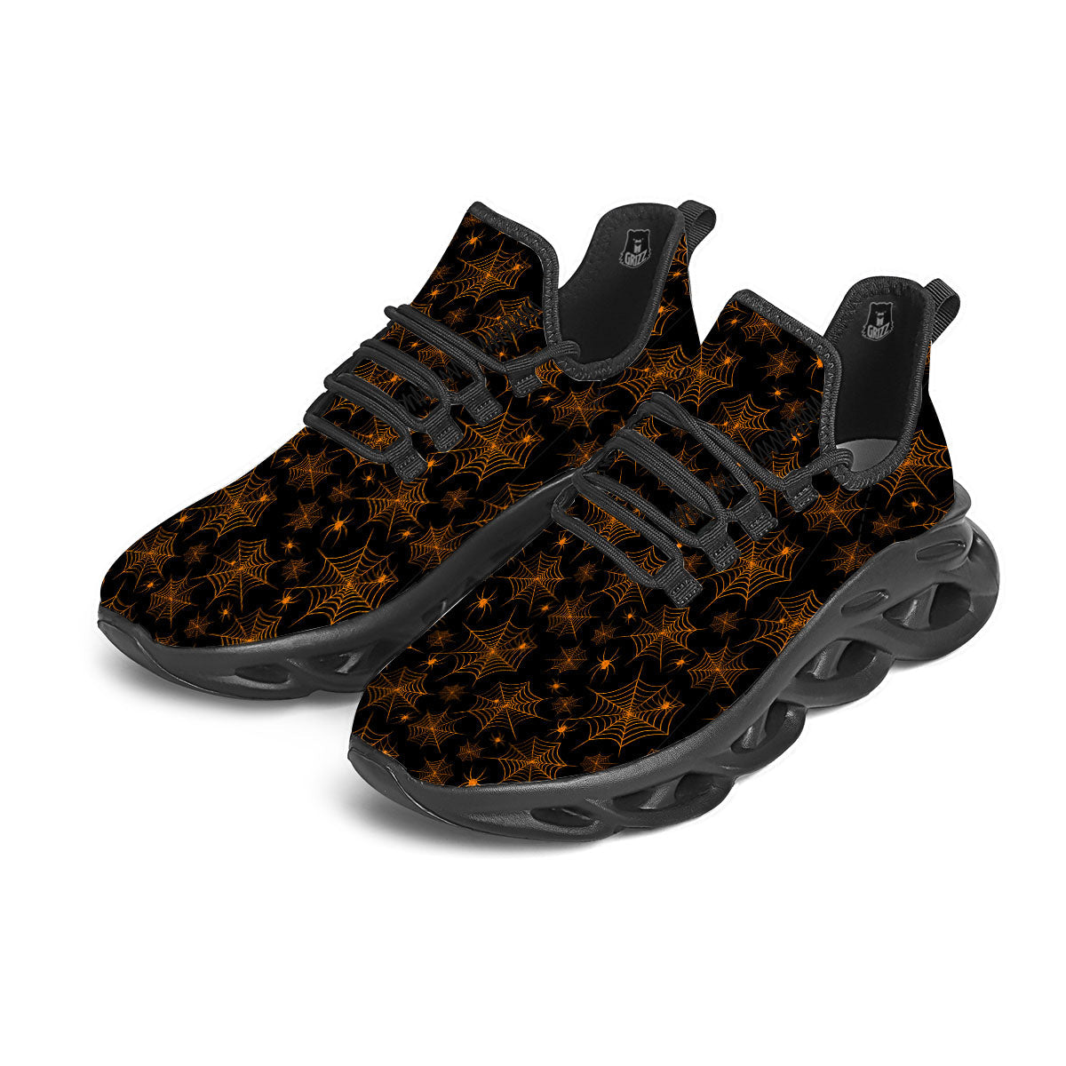Cobweb Halloween Print Pattern Black Running Shoes-grizzshop