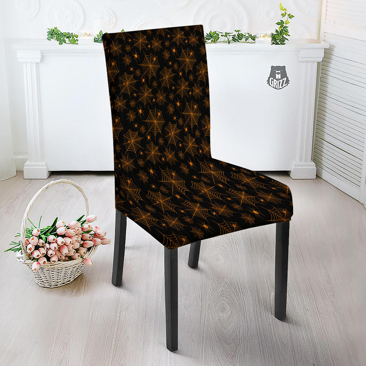 Cobweb Halloween Print Pattern Dining Chair Slipcover-grizzshop