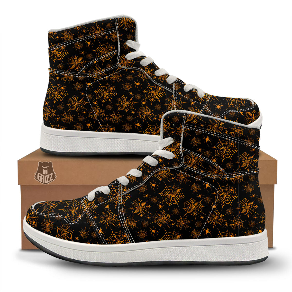 Cobweb Halloween Print Pattern High Top Sneakers-grizzshop