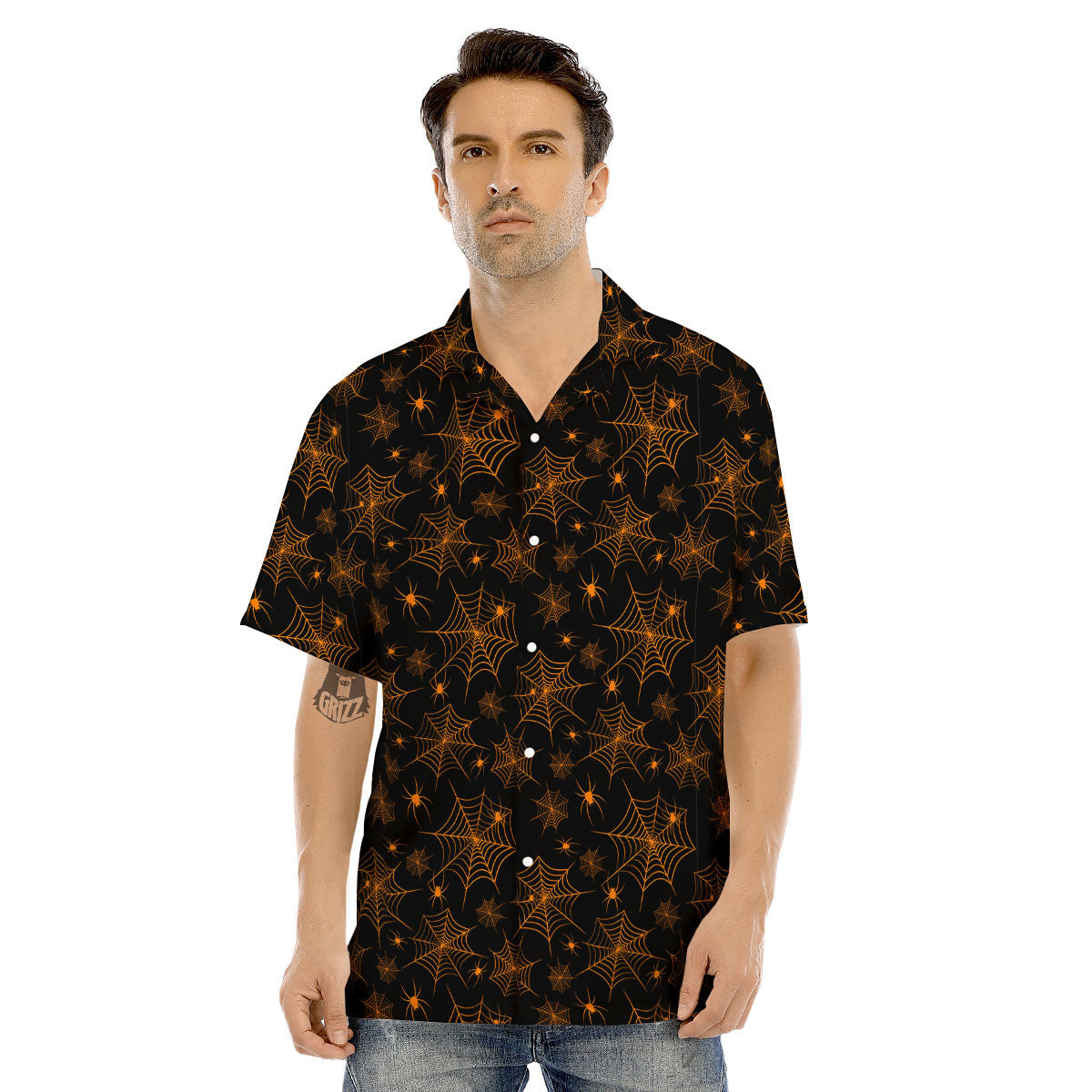 Cobweb Halloween Print Pattern Men's Hawaiian Shirt-grizzshop